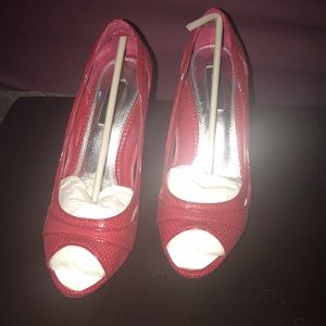 Red peep toe heels
